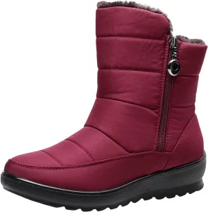 Women's Classic Faux Fur Slip on Winter Ankle Snow Boots Womens Winter Boots Size 12 Fur Lined Mid Calf Winter Boots Women Winter Dress Boots for Women Low Heel Tall Wedge Heel Winter Boots for Women