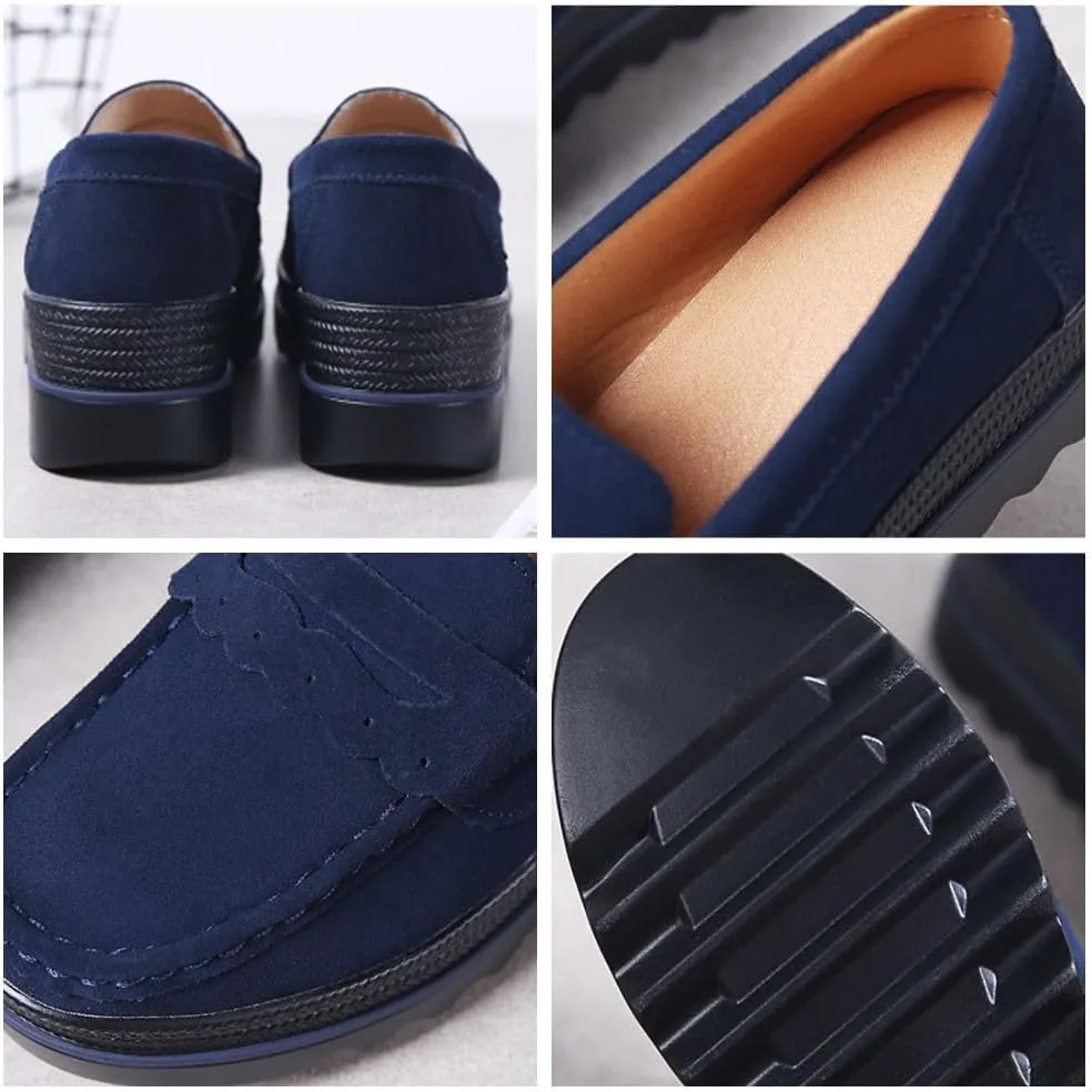 Women's Fashion Thick Sole Suede Orthopedic Loafers  Non-Slip Platform, Slip-On Wedge, Arch Support, Lightweight, Comfortable Walking Shoes