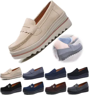 Women's Fashion Thick Sole Suede Orthopedic Loafers  Non-Slip Platform, Slip-On Wedge, Arch Support, Lightweight, Comfortable Walking Shoes