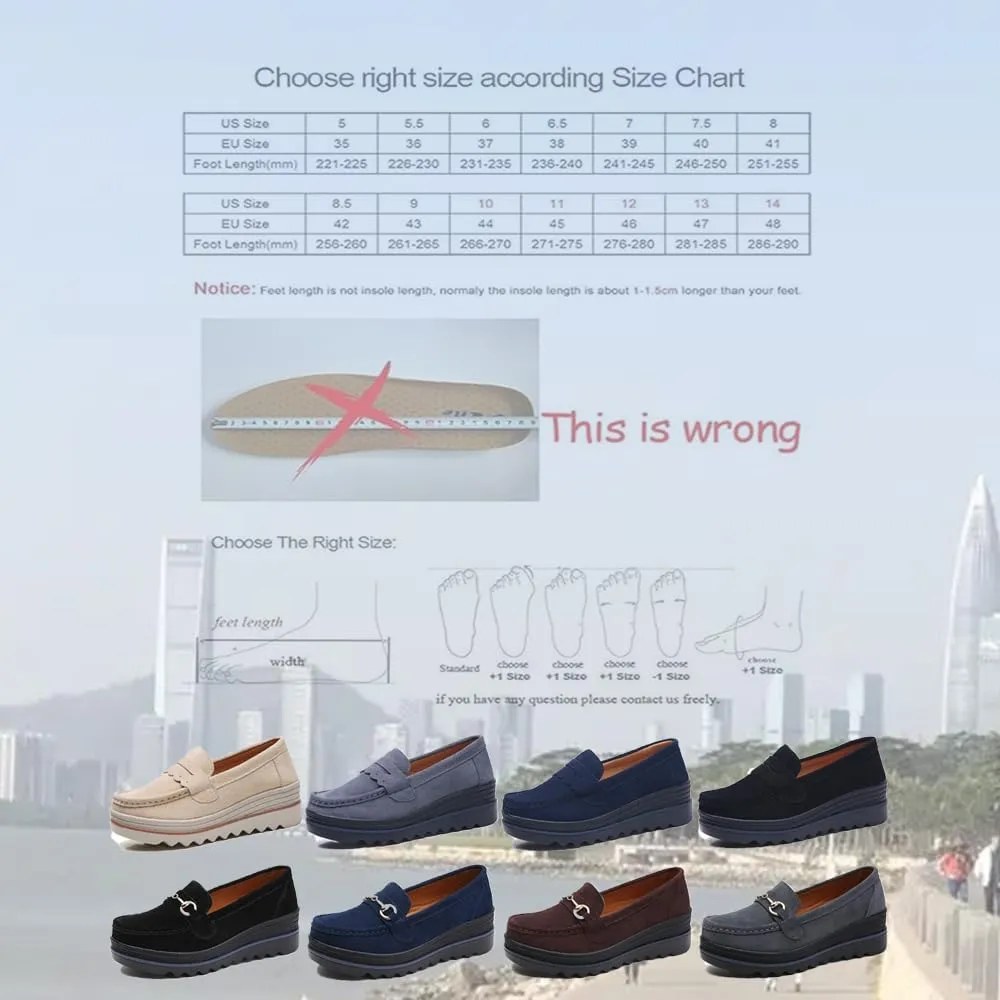 Women's Fashion Thick Sole Suede Orthopedic Loafers  Non-Slip Platform, Slip-On Wedge, Arch Support, Lightweight, Comfortable Walking Shoes