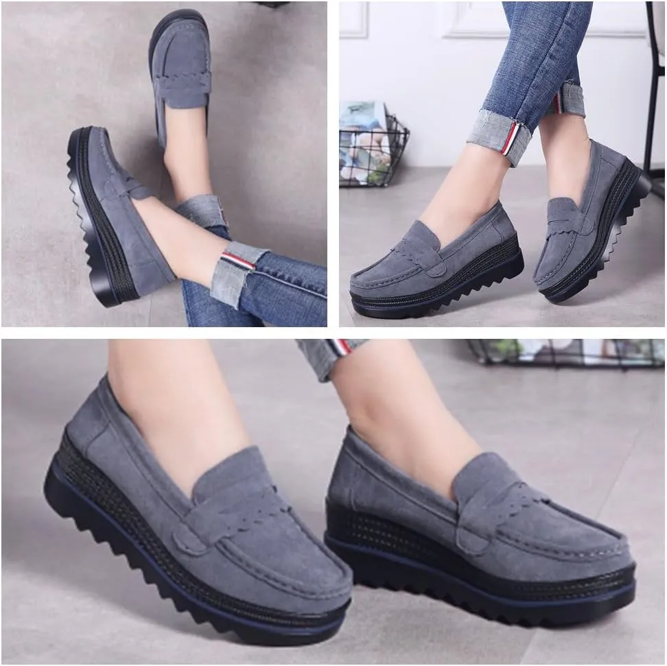 Women's Fashion Thick Sole Suede Orthopedic Loafers  Non-Slip Platform, Slip-On Wedge, Arch Support, Lightweight, Comfortable Walking Shoes