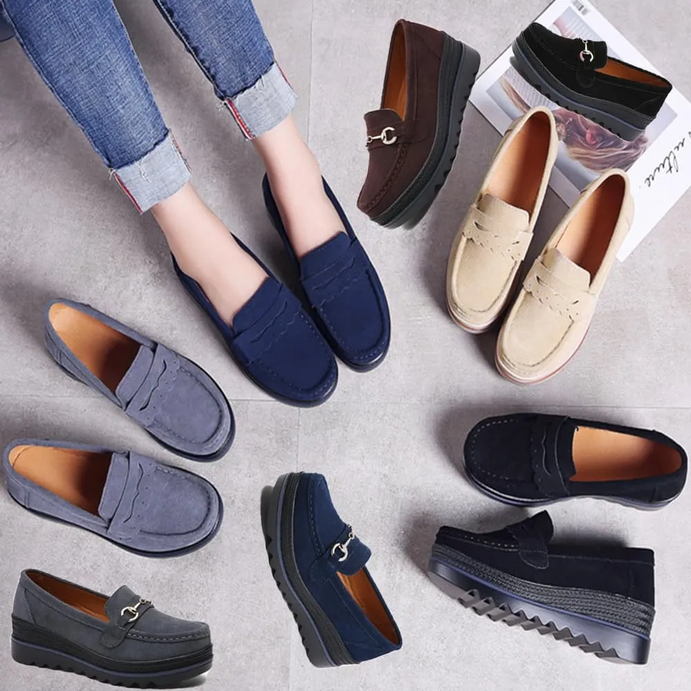 Women's Fashion Thick Sole Suede Orthopedic Loafers  Non-Slip Platform, Slip-On Wedge, Arch Support, Lightweight, Comfortable Walking Shoes