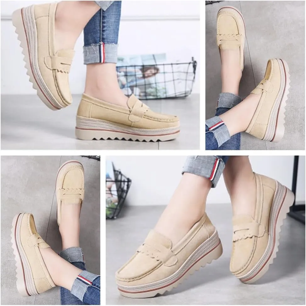 Women's Fashion Thick Sole Suede Orthopedic Loafers  Non-Slip Platform, Slip-On Wedge, Arch Support, Lightweight, Comfortable Walking Shoes