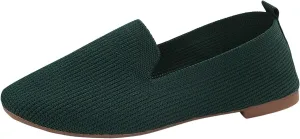 Womens Knitted Flat Shoes Soft Cushion Loafers Flats Shoes Round Head Ballet Flat Shoe Breathable Walking Shoe