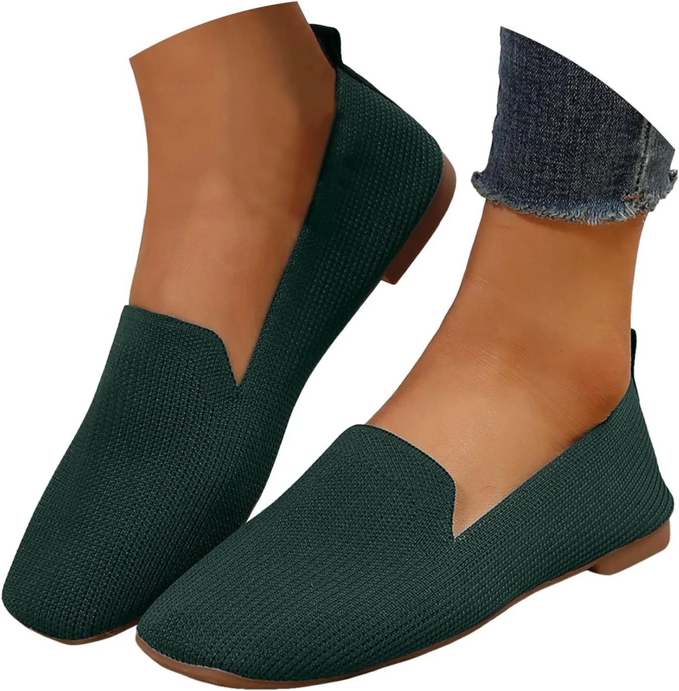Womens Knitted Flat Shoes Soft Cushion Loafers Flats Shoes Round Head Ballet Flat Shoe Breathable Walking Shoe