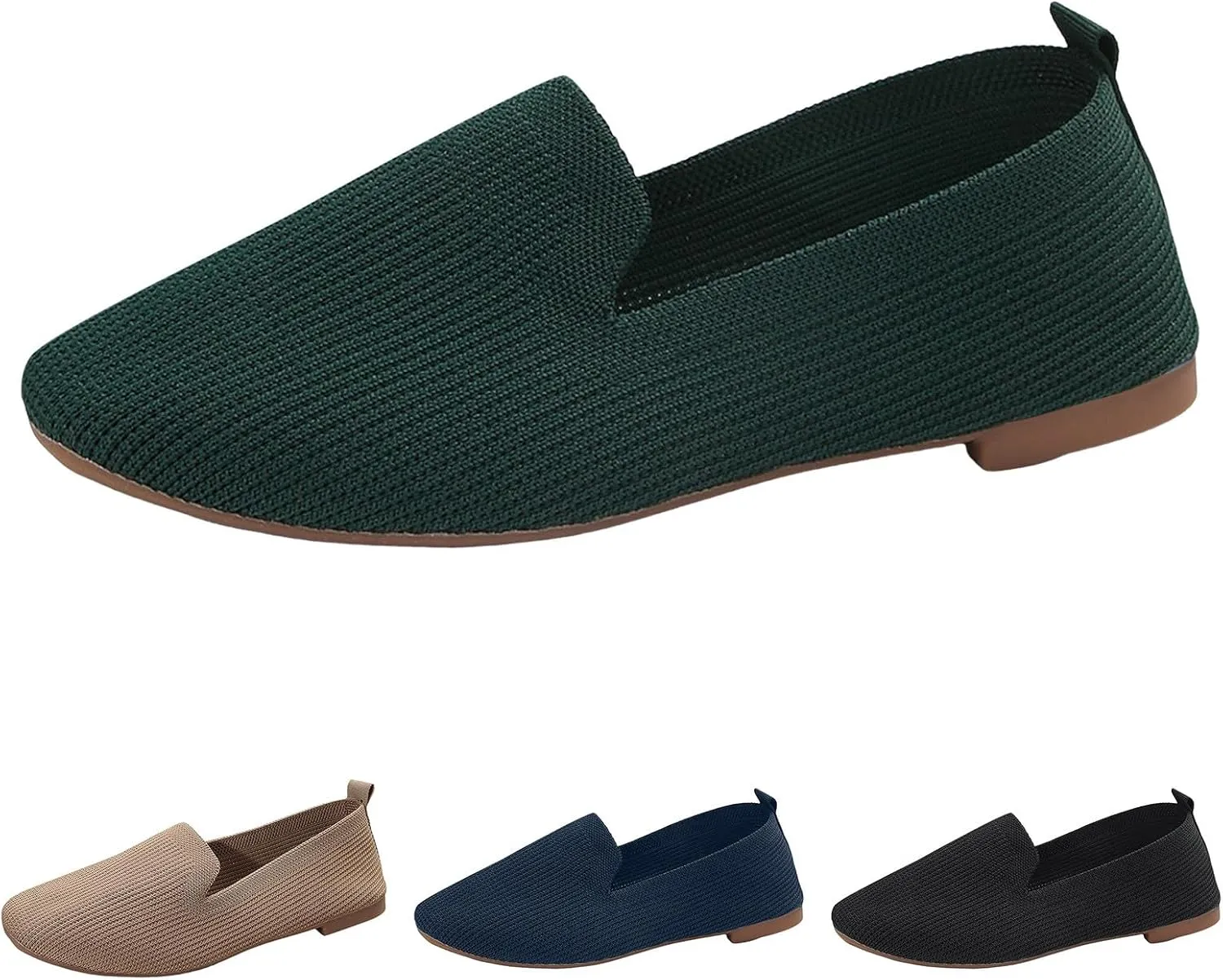 Womens Knitted Flat Shoes Soft Cushion Loafers Flats Shoes Round Head Ballet Flat Shoe Breathable Walking Shoe