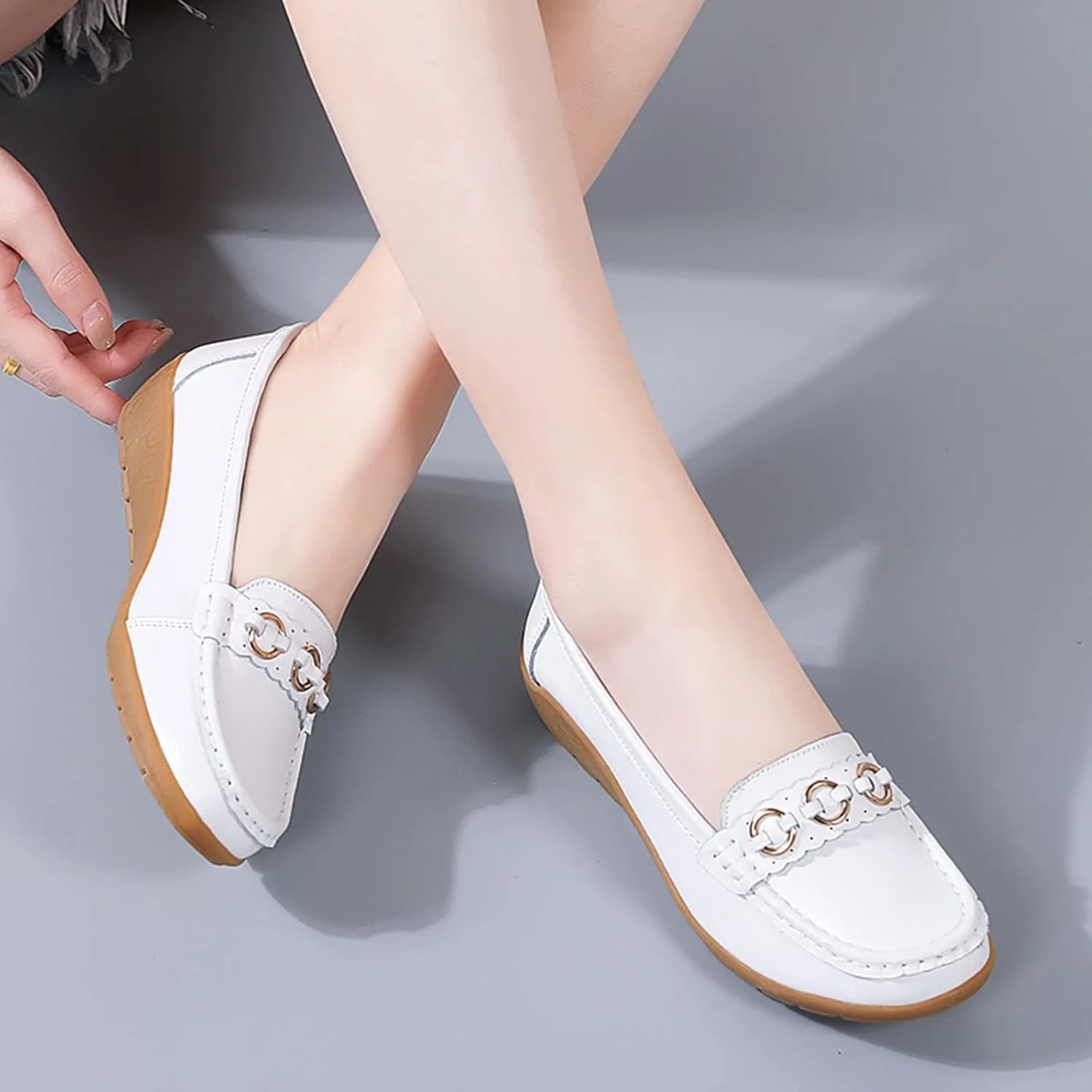 Womens Loafers Comfortable Dressy Leather Penny Loafers Slip On Walking Shoes Cushion Orthopedic Shoes Arch Support
