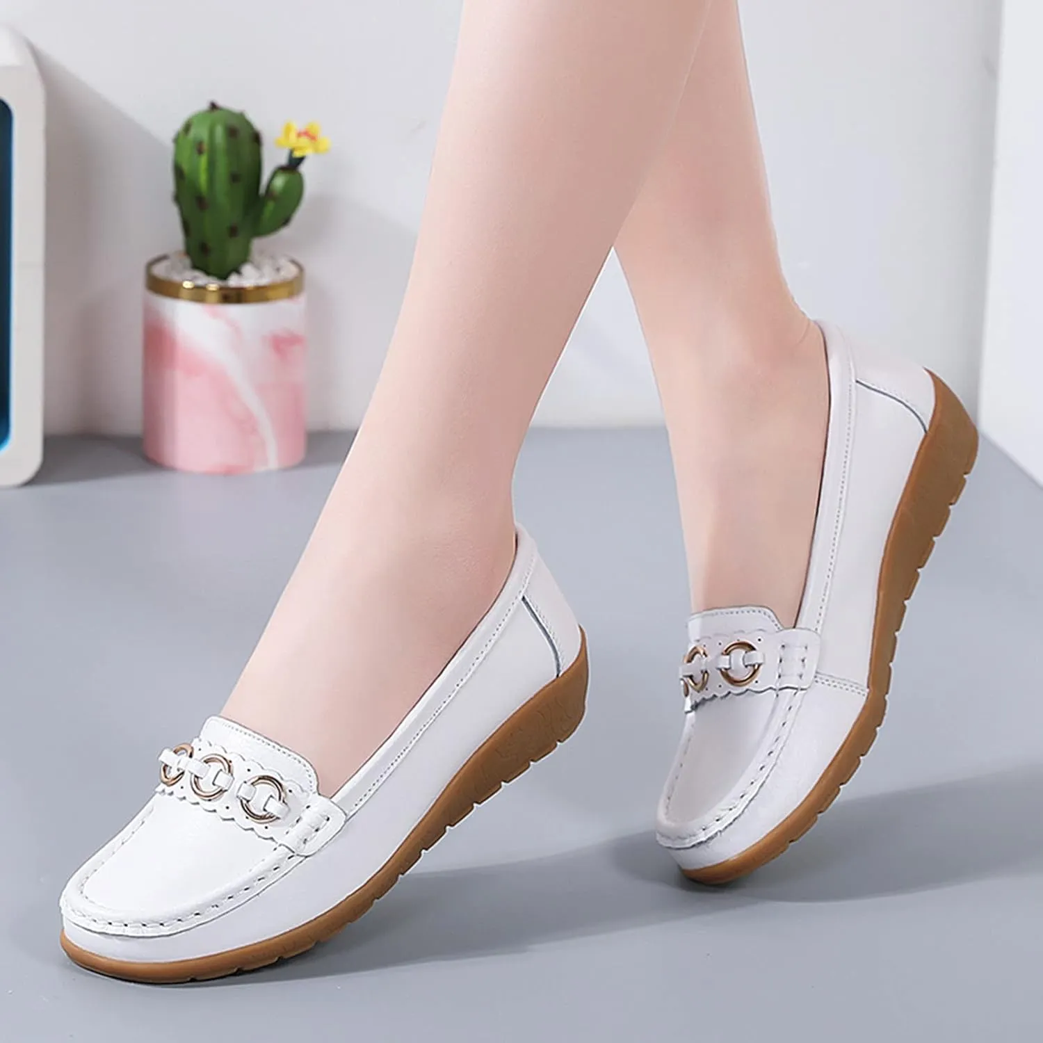 Womens Loafers Comfortable Dressy Leather Penny Loafers Slip On Walking Shoes Cushion Orthopedic Shoes Arch Support