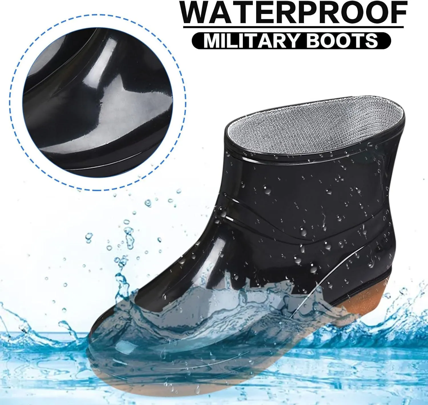 Womens Rain Boots Wide Mens Grounded Footwear Ankle Booties with Heel Barefoot Shoes Casual Fall Short rain Boots for Women and Waterproof Garden Womens Rain Boots
