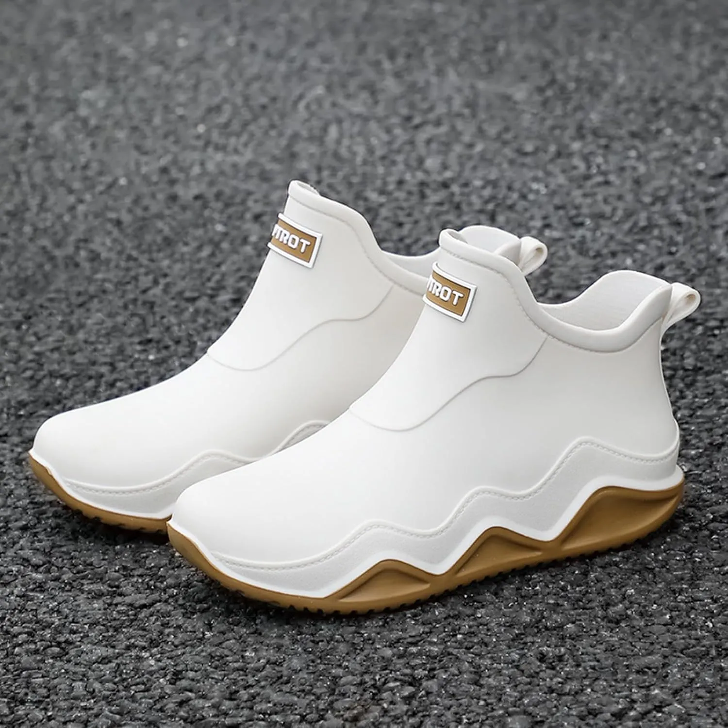 Womens Rain Boots Wide Width Slip On Barefoot Shoes Mens Rain Boots Non-Slip Rubber Waterproof Fishing Shoes