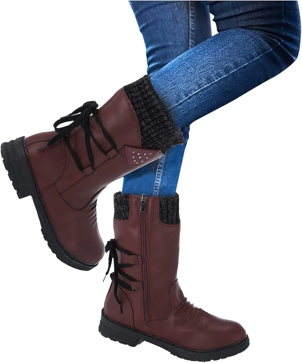 Womens Snow Boots 8.5 Wide Wide Foot Snow Boot for Women Women Platform Lace Up Winter Faux Fur Short Snow Boots Women's Winter Boots Black Womens Waterproof Winter Sneaker Boots