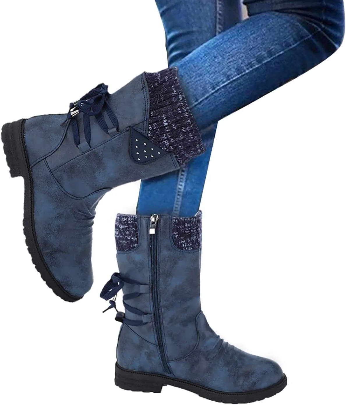 Womens Snow Boots Size 7.5 Wide Womens Black Snow Boots Slip on Fur Boots for Women Winter Tall Fashionable Winter Boots for Women Women Wide Calf Winter Boot