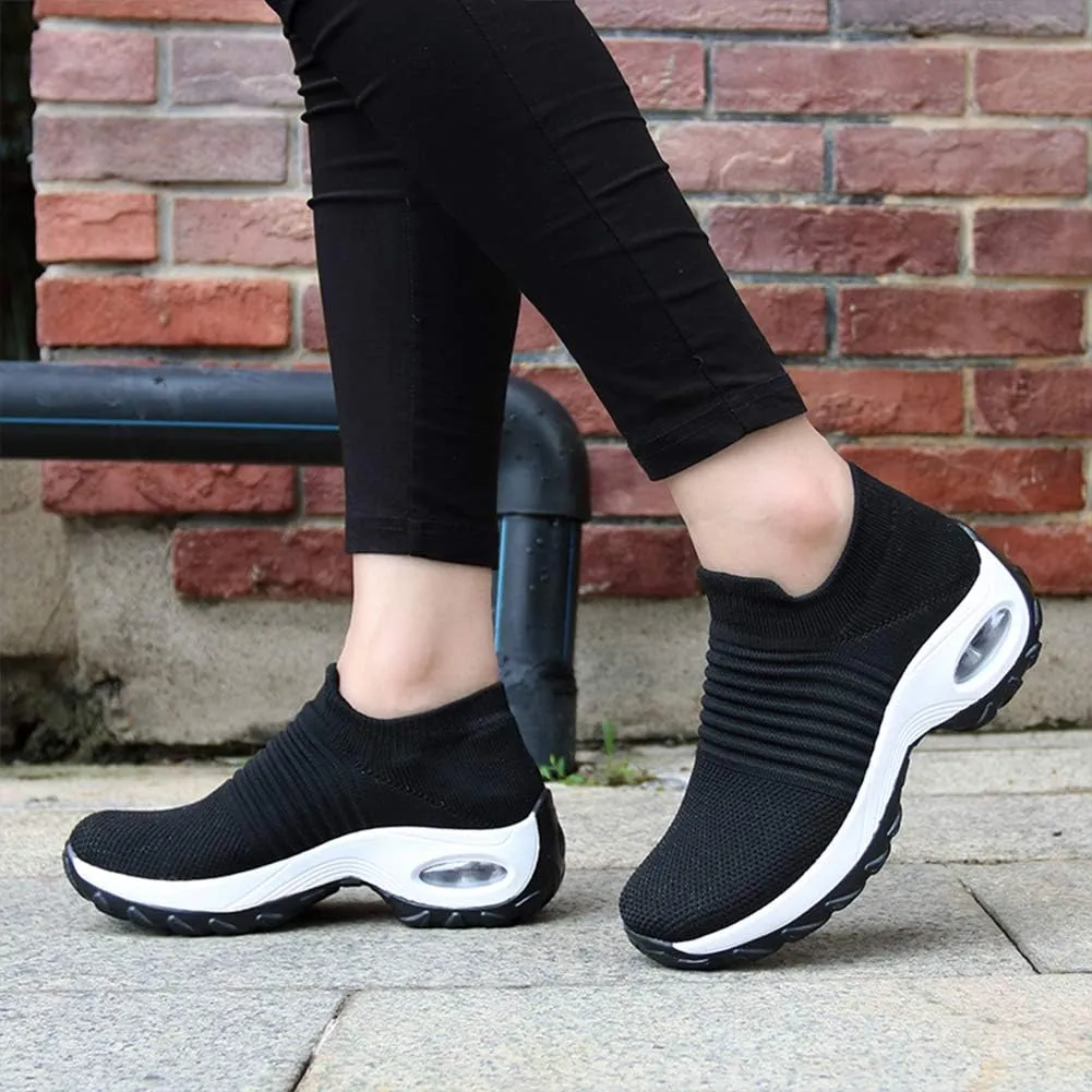 Women's Walking Shoes Breathable Mesh Sneakers Slip On Lightweight Work Shoes Knit Nurse Shoes Air Cushion Gym Modern Dance Shoes