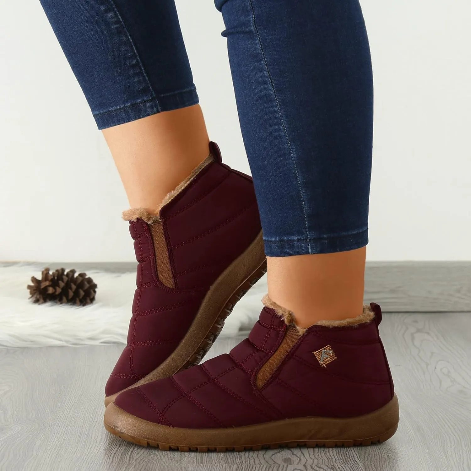 Womens Waterproof Winter Boots Slip on Womens Waterproof Winter Ankle Boots Womens Snow Boots Wide Leg Women Boots Winter Shoes Wide Toe Box Women Winter Boot