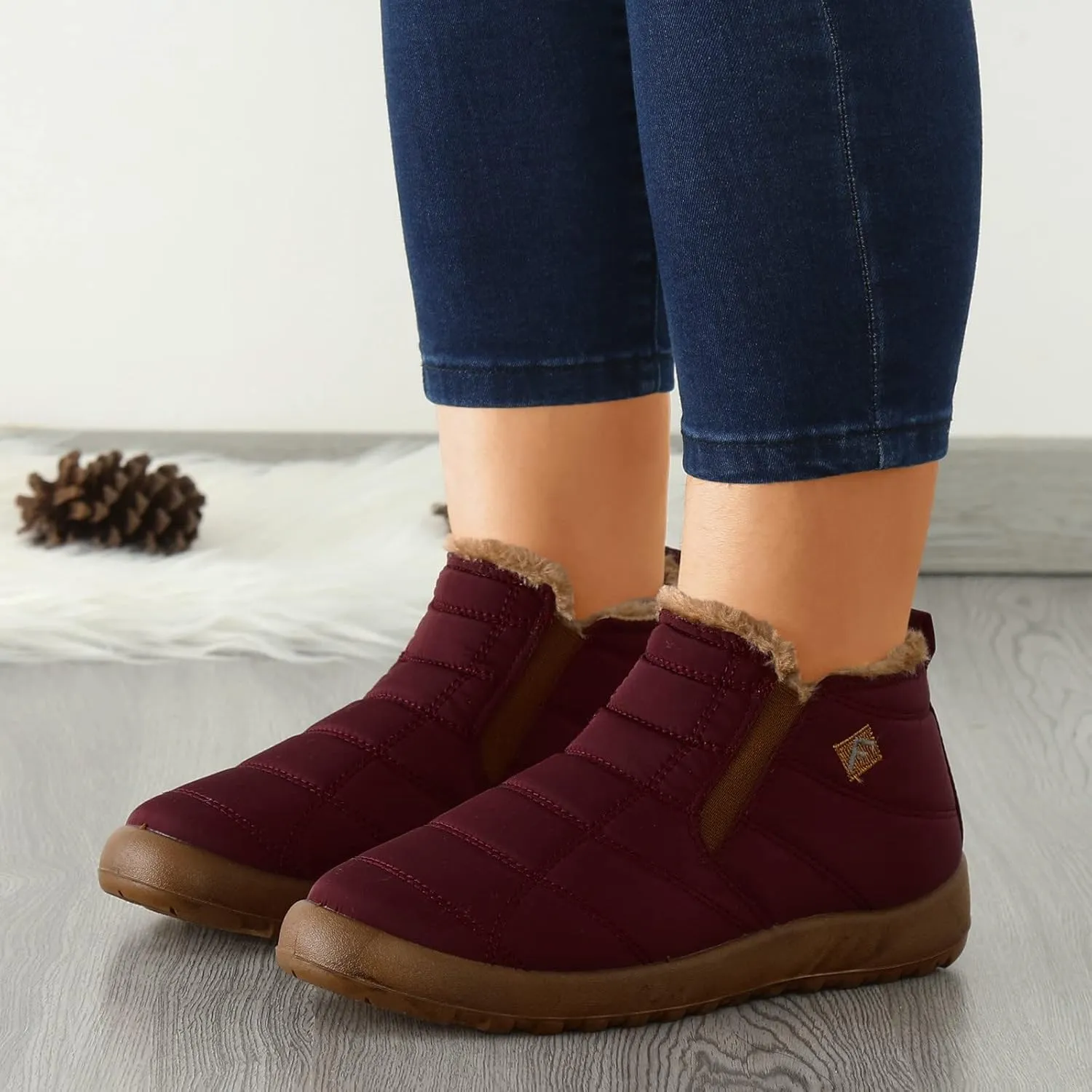 Womens Waterproof Winter Boots Slip on Womens Waterproof Winter Ankle Boots Womens Snow Boots Wide Leg Women Boots Winter Shoes Wide Toe Box Women Winter Boot