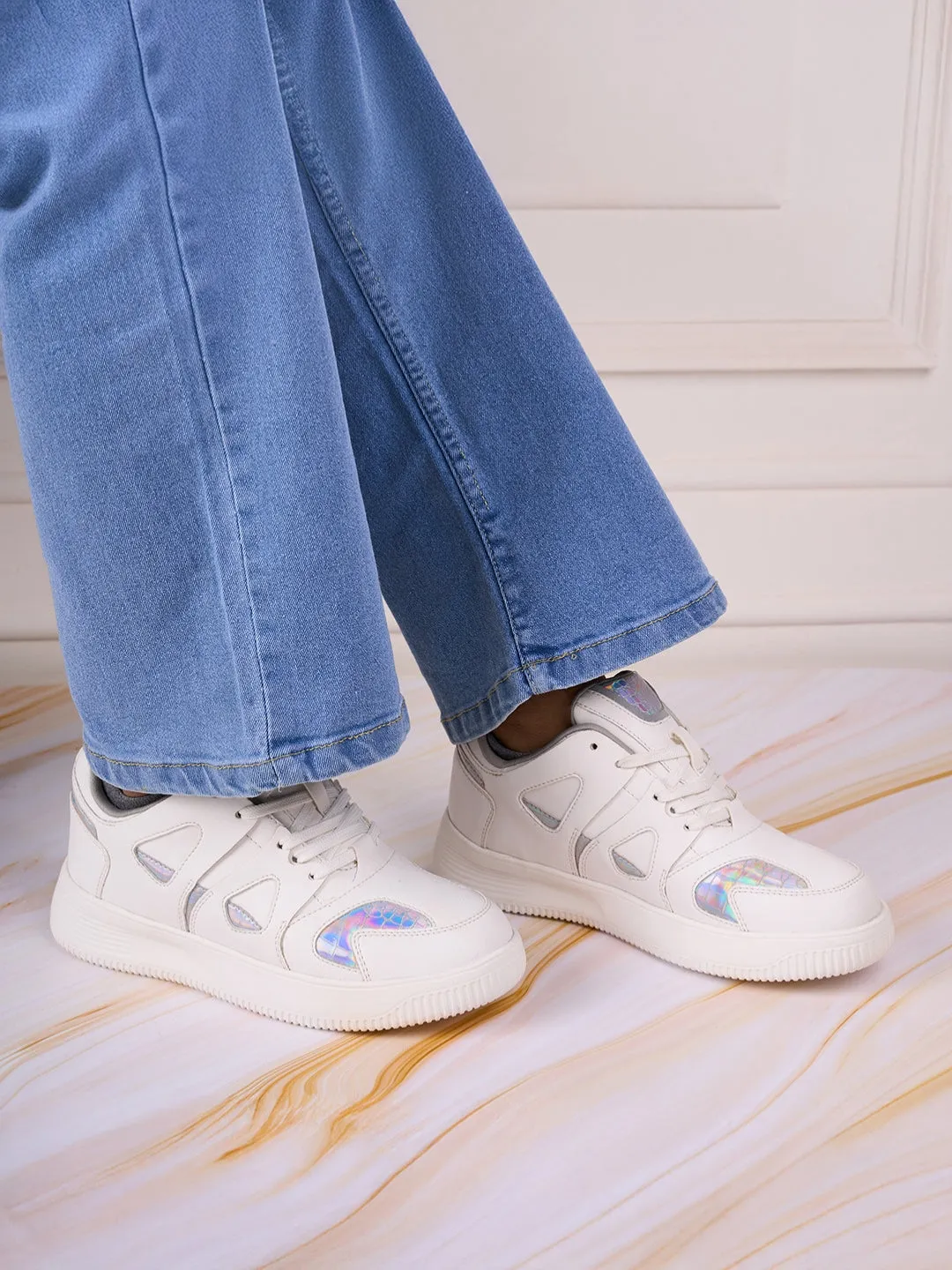 Women's White Platform Sneakers (IU1009)