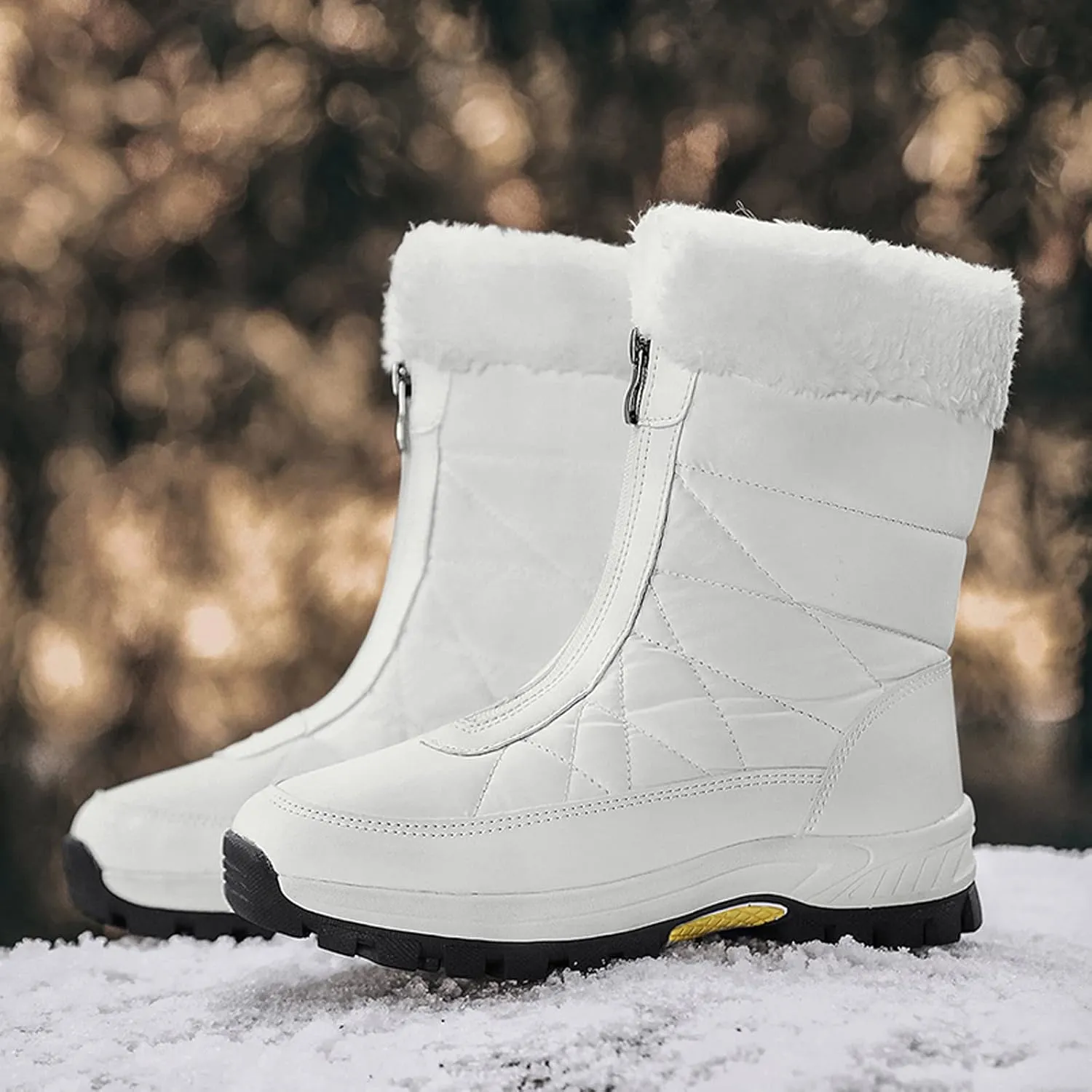 Womens Winter Snow Boots Ankle Snow Booties Warm Fur Lined Winter Boots Anti Slip Lug Sole Waterproof Hiking Boots