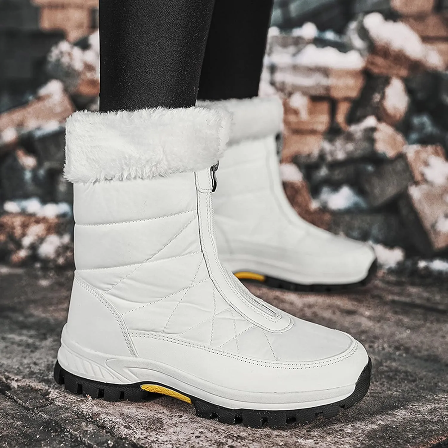 Womens Winter Snow Boots Ankle Snow Booties Warm Fur Lined Winter Boots Anti Slip Lug Sole Waterproof Hiking Boots