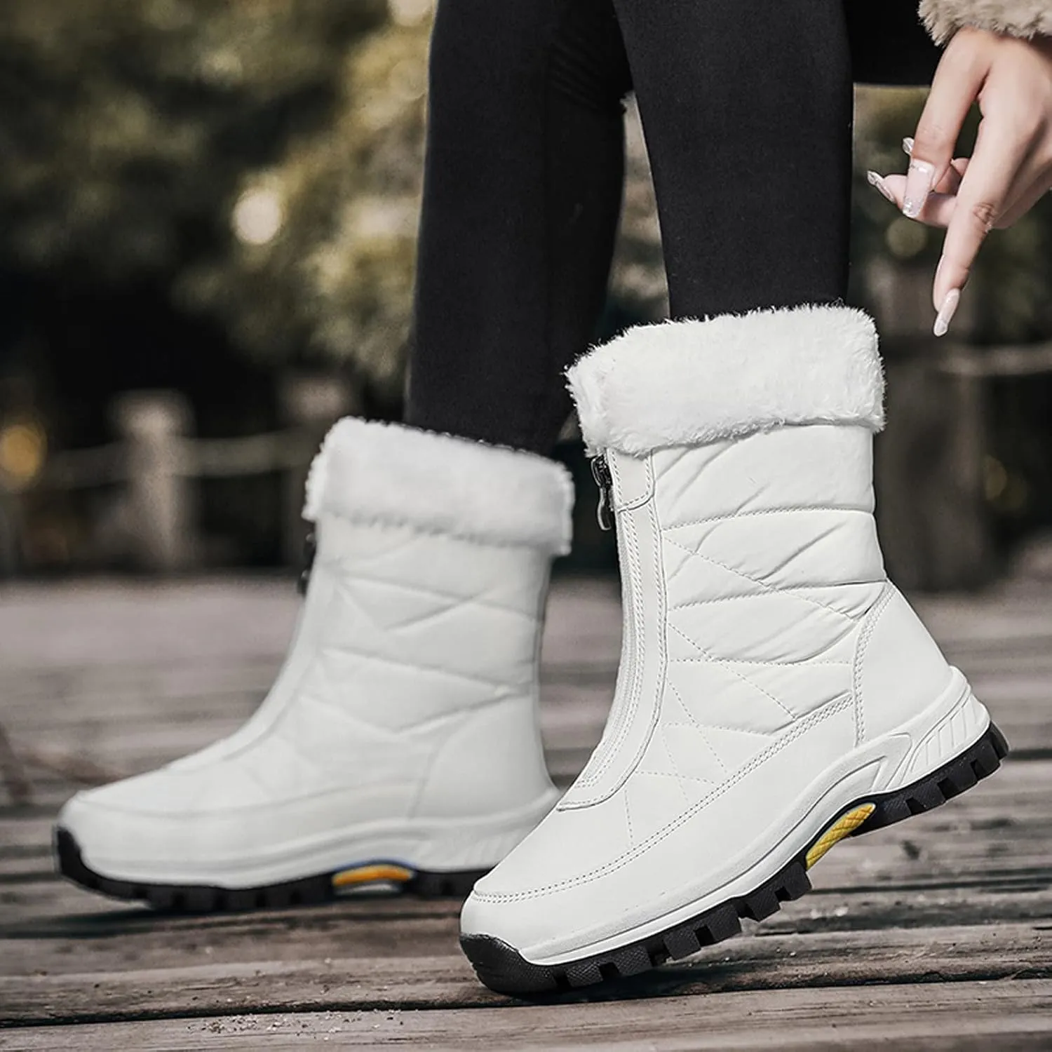 Womens Winter Snow Boots Ankle Snow Booties Warm Fur Lined Winter Boots Anti Slip Lug Sole Waterproof Hiking Boots