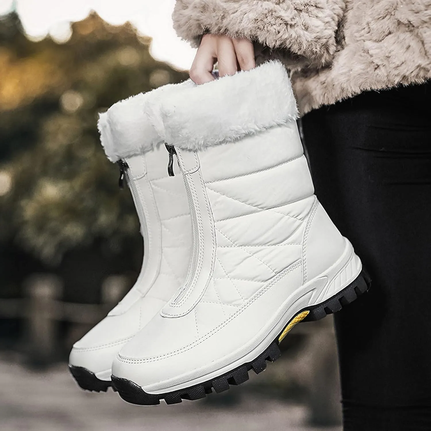 Womens Winter Snow Boots Ankle Snow Booties Warm Fur Lined Winter Boots Anti Slip Lug Sole Waterproof Hiking Boots