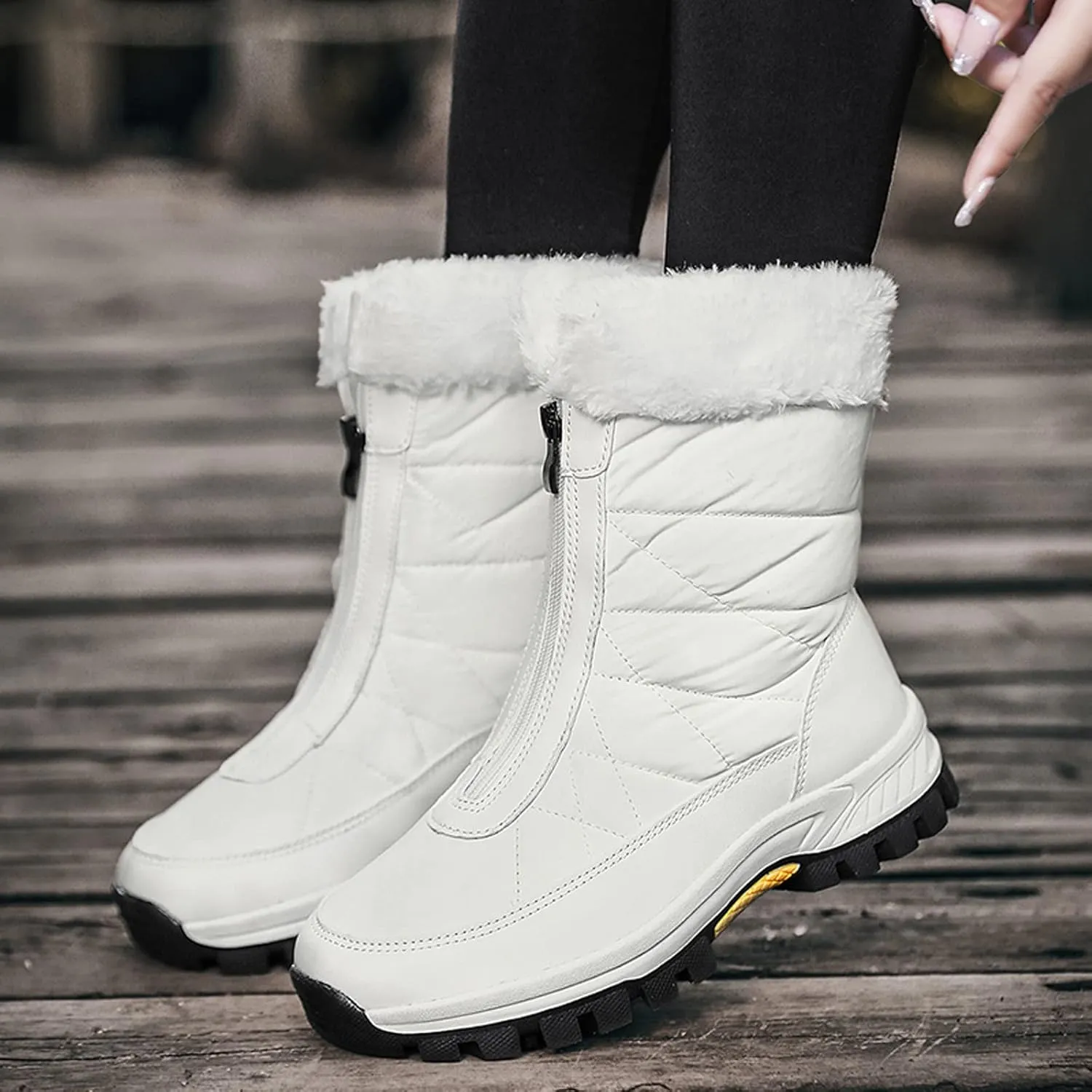 Womens Winter Snow Boots Ankle Snow Booties Warm Fur Lined Winter Boots Anti Slip Lug Sole Waterproof Hiking Boots