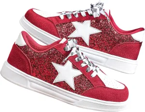 Women's Y2K Star Glitter Chunky Skate Shoes Retro Platform Sneakers, Shiny Outdoor Casual Shoes for Streetwear (Red,5.5)