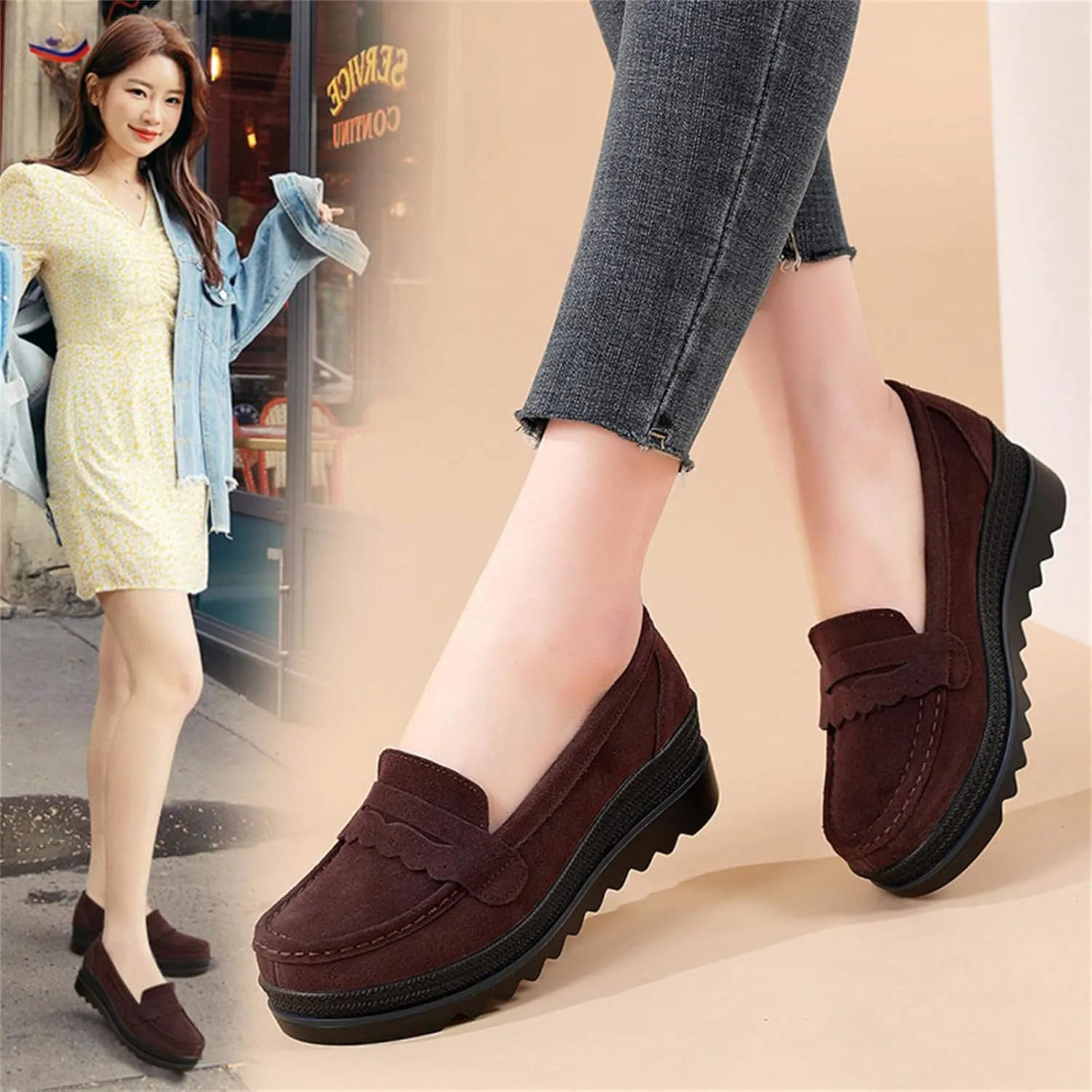 Yuizko Women's Suede Slip-On Platform Loafers with Arch Support,Casual Soft Comfortable Moccasin Sneakers Non-Slip Orthopedic Penny Walking Shoes