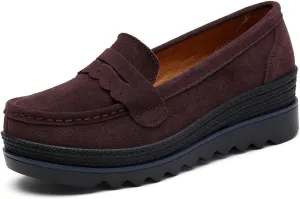 Yuizko Women's Suede Slip-On Platform Loafers with Arch Support,Casual Soft Comfortable Moccasin Sneakers Non-Slip Orthopedic Penny Walking Shoes