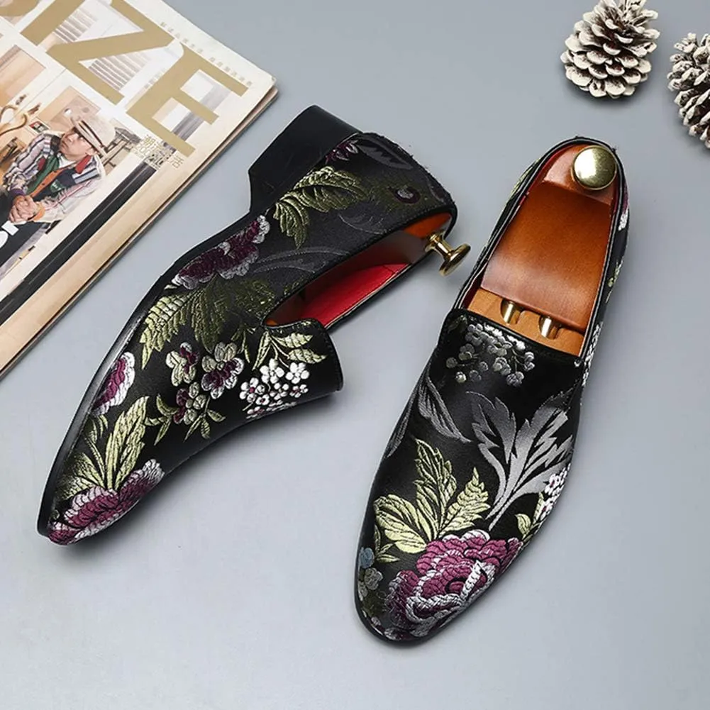YYQL Men's Luxury Penny Loafers Shoes Embroidery Canvas Velvet Smoking Slippers Fashion Suede Walking Shoes Size 7-12.5