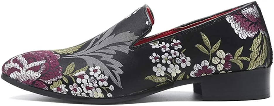 YYQL Men's Luxury Penny Loafers Shoes Embroidery Canvas Velvet Smoking Slippers Fashion Suede Walking Shoes Size 7-12.5