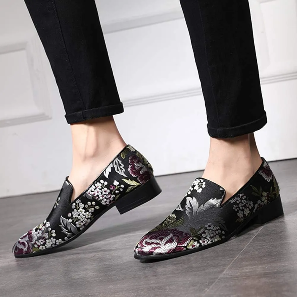 YYQL Men's Luxury Penny Loafers Shoes Embroidery Canvas Velvet Smoking Slippers Fashion Suede Walking Shoes Size 7-12.5