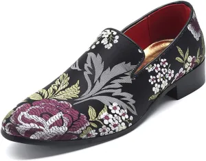 YYQL Men's Luxury Penny Loafers Shoes Embroidery Canvas Velvet Smoking Slippers Fashion Suede Walking Shoes Size 7-12.5