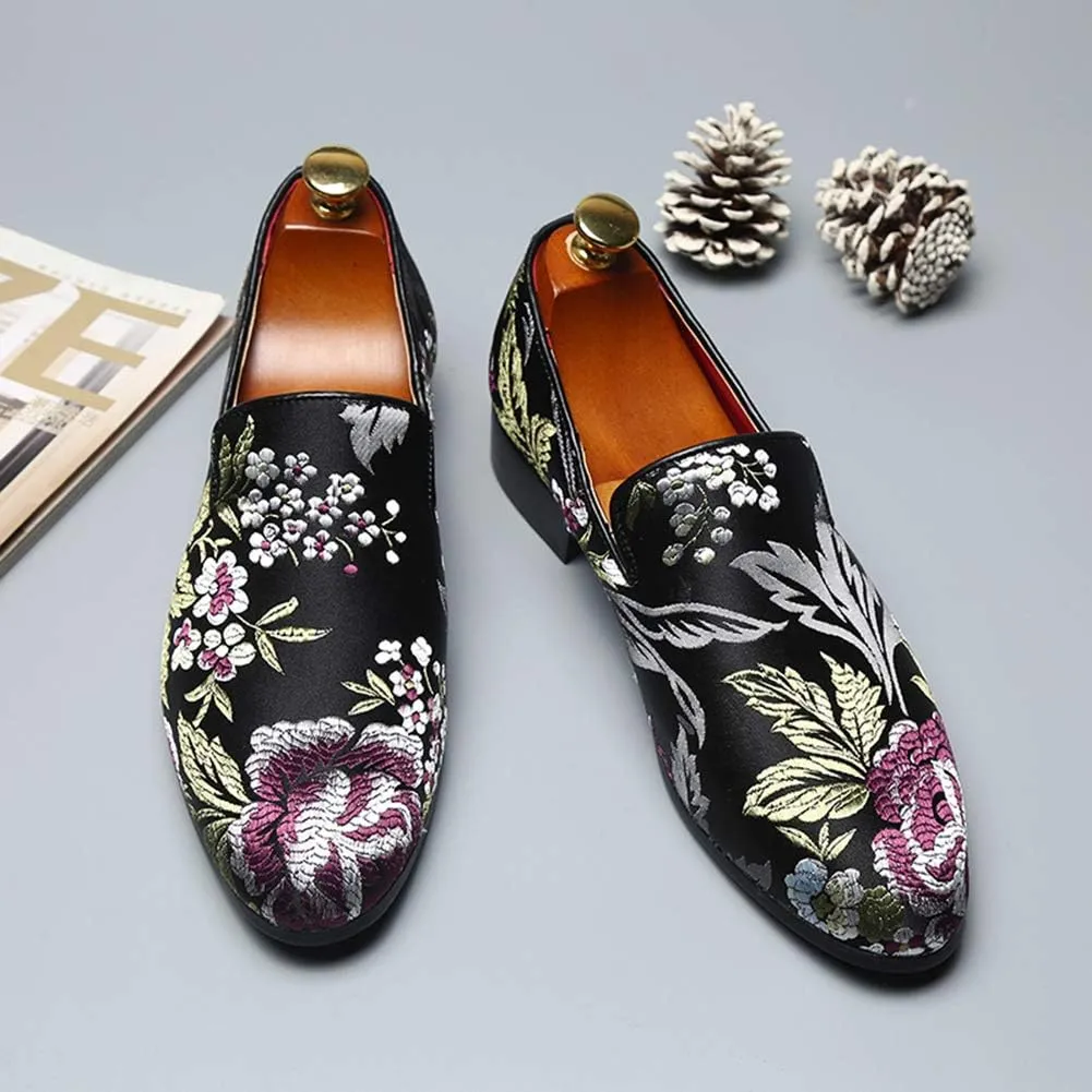 YYQL Men's Luxury Penny Loafers Shoes Embroidery Canvas Velvet Smoking Slippers Fashion Suede Walking Shoes Size 7-12.5