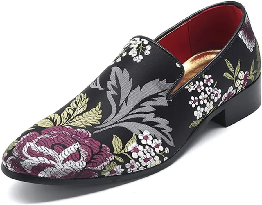 YYQL Men's Luxury Penny Loafers Shoes Embroidery Canvas Velvet Smoking Slippers Fashion Suede Walking Shoes Size 7-12.5