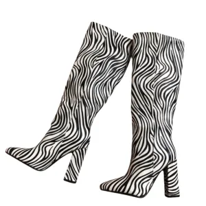 Zebra Print Tall Heeled Boots