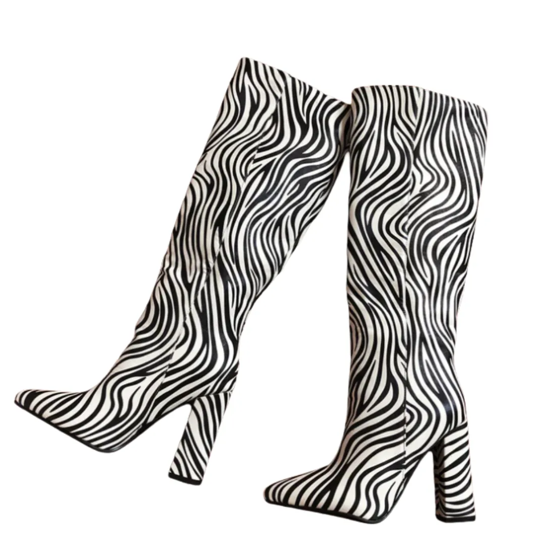 Zebra Print Tall Heeled Boots