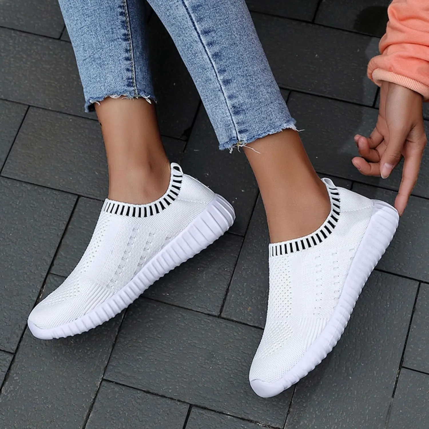 ZWRXW Women's Athletic Walking Shoes Woven Breathable Soft Shoes for Women Men,Casual Mesh Slip On Shoe,Comfortable Tennis Workout Sneakers,Unisex